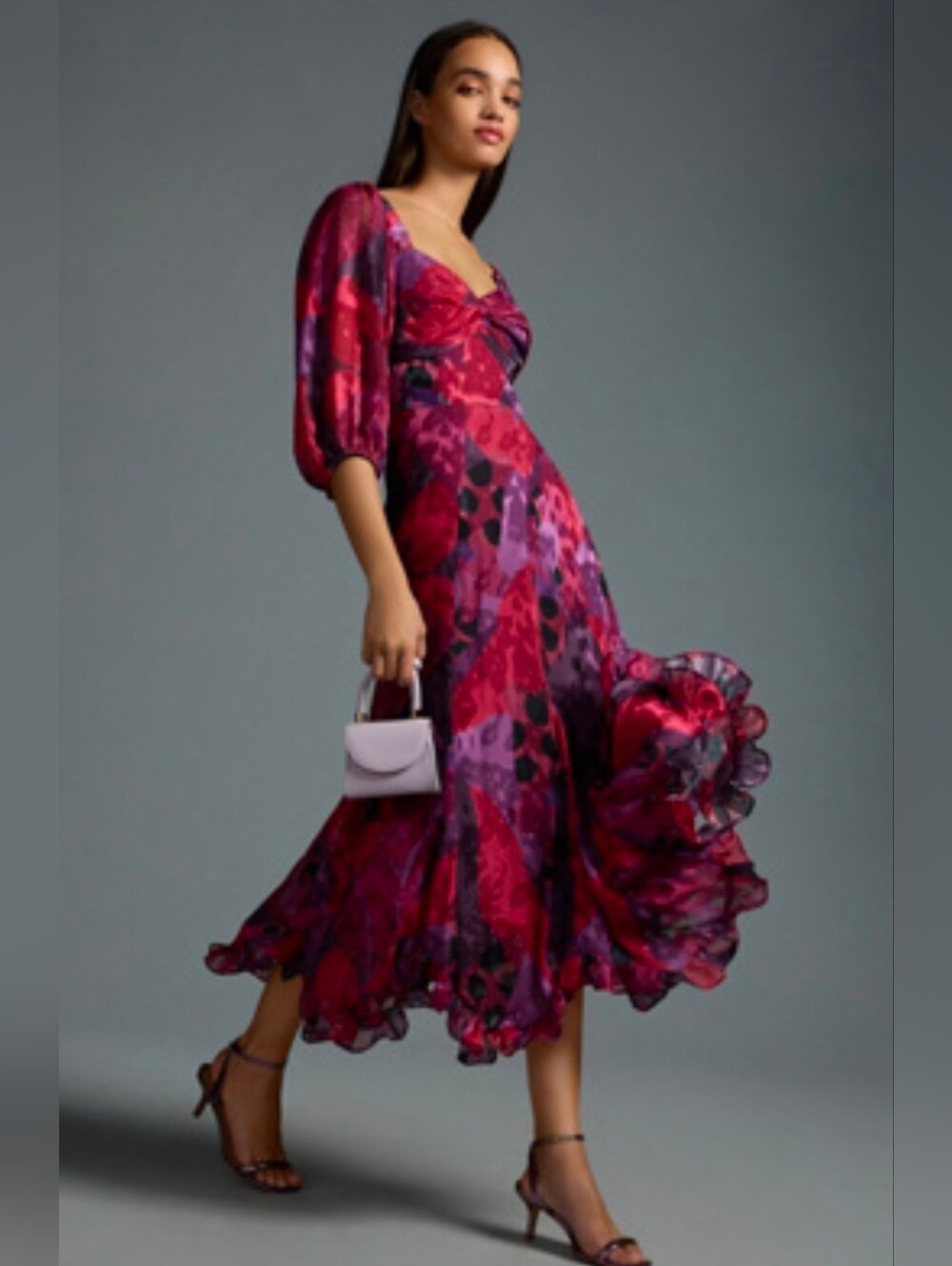 NWT Antropologie Hutch Puff Sleeve Midi Dress Size 0P